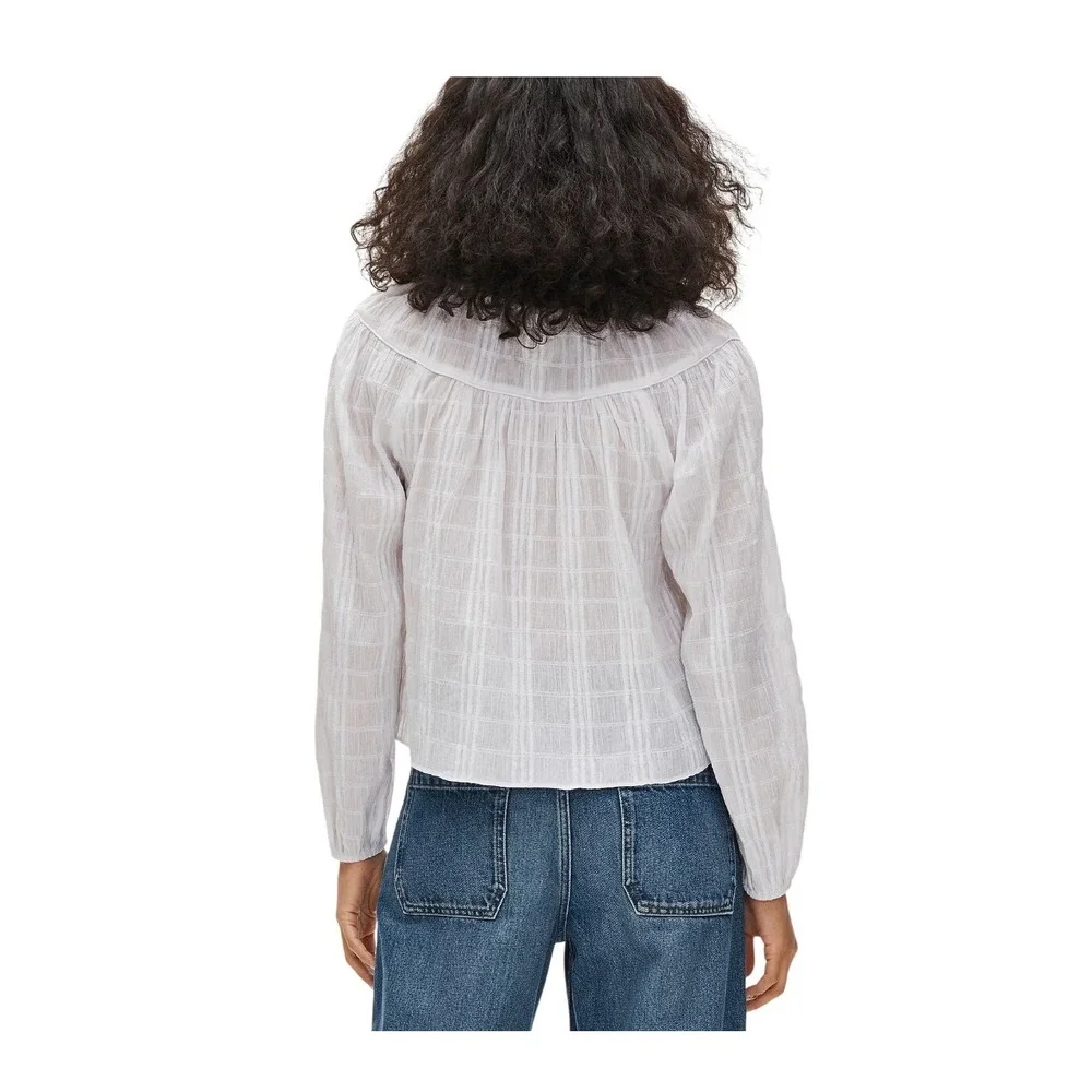 J. Crew Tie Front Popover Top White Seersucker Long Sleeve S